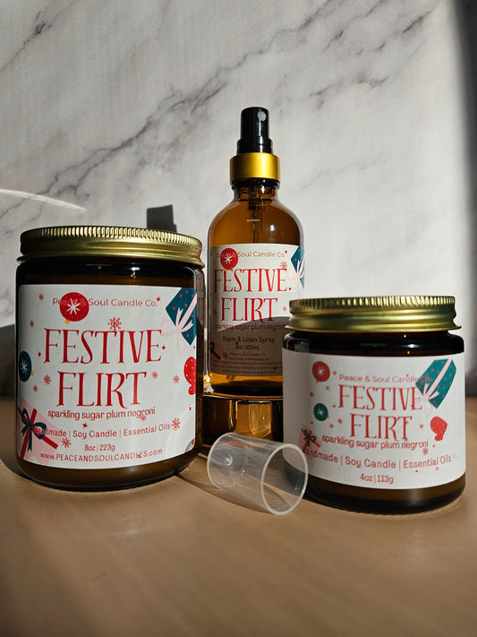 Festive Flirt Candle, Room Spray + Mini Bundle